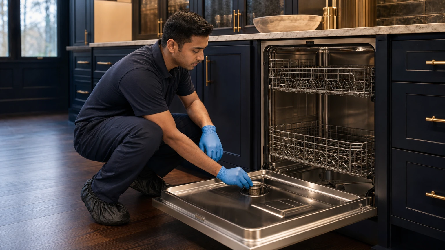 Panel-ready dishwasher diagnostic visit in the service area